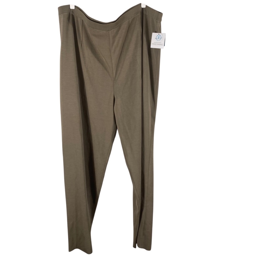 Ming Wang Plus Size Stretch Crepe Straight Leg Pants Limestone 3X NWT - Picture 2 of 9
